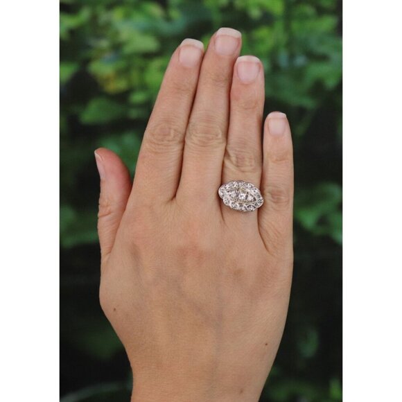 14k White Gold .15 carat Diamond Art Deco Ring Size 4 3/4 sizeable Antique - Picture 3 of 8